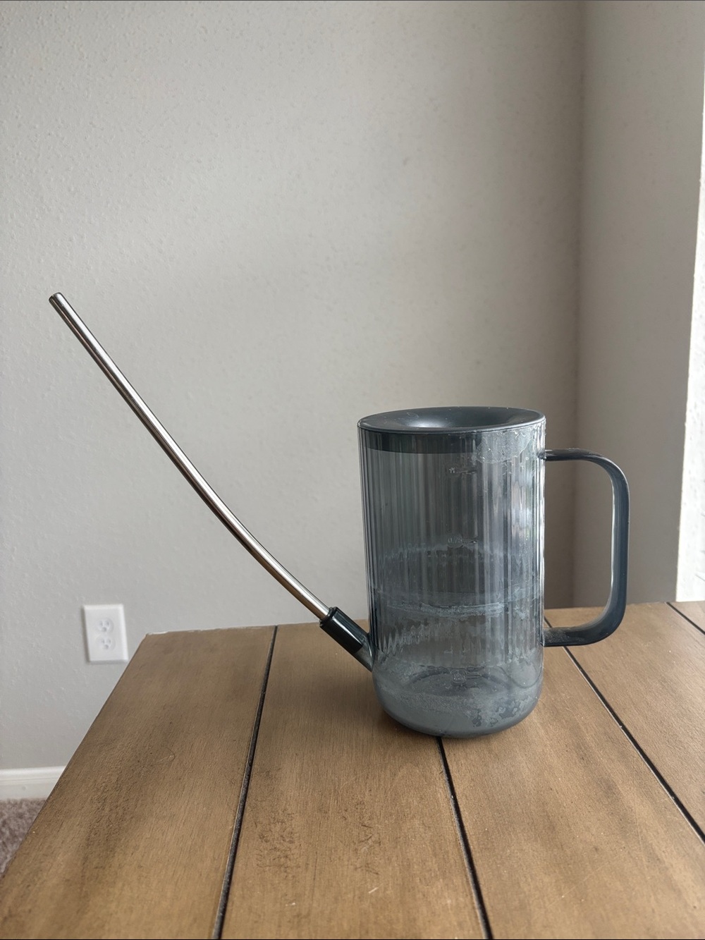 Gray Plastic Watering Can with Long Metal Spout